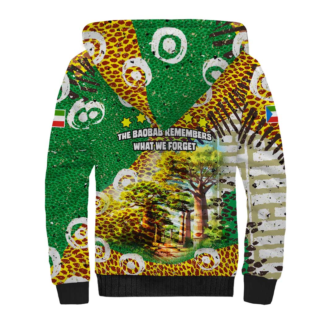 Equatorial Guinea Baobab Tree Sherpa Hoodie with Tribal Patterns and Heritage Quote