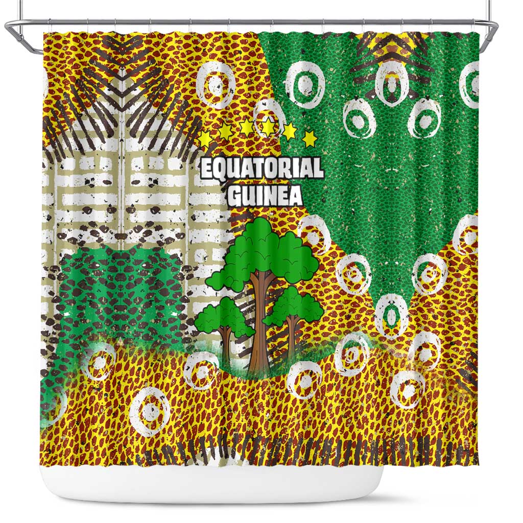 Equatorial Guinea Baobab Tree Shower Curtain with Tribal Patterns and Heritage Quote