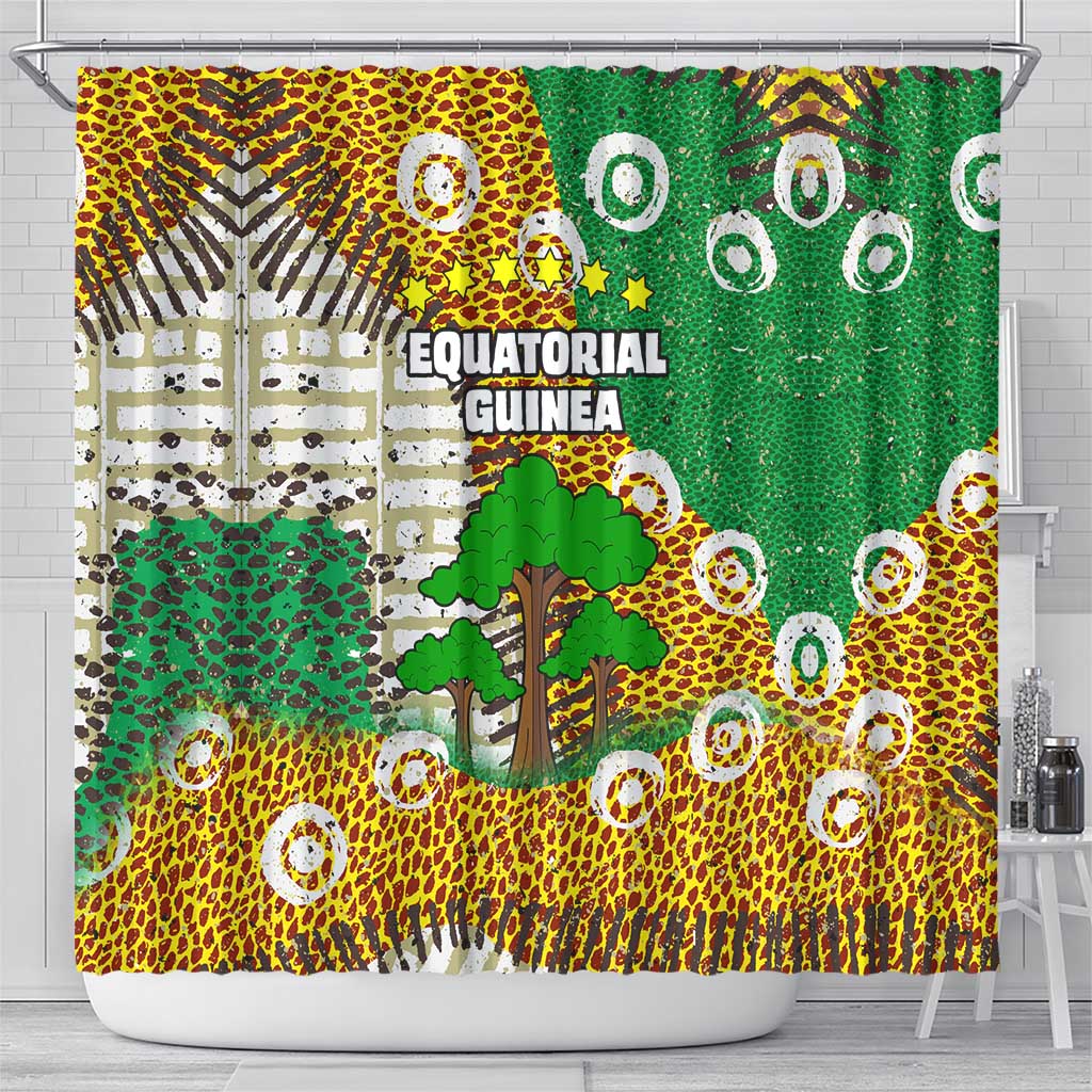 Equatorial Guinea Baobab Tree Shower Curtain with Tribal Patterns and Heritage Quote