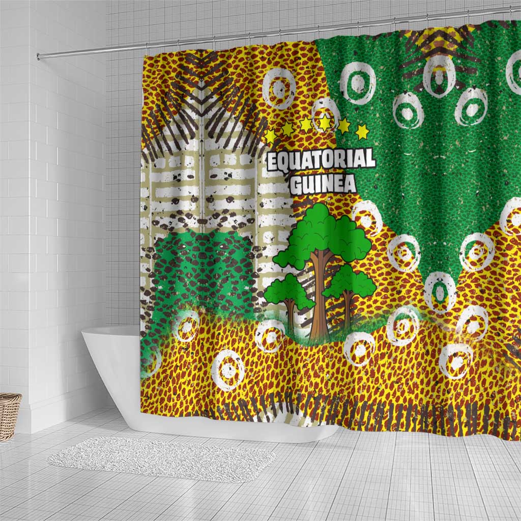 Equatorial Guinea Baobab Tree Shower Curtain with Tribal Patterns and Heritage Quote