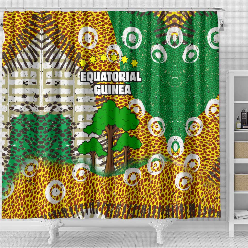 Equatorial Guinea Baobab Tree Shower Curtain with Tribal Patterns and Heritage Quote