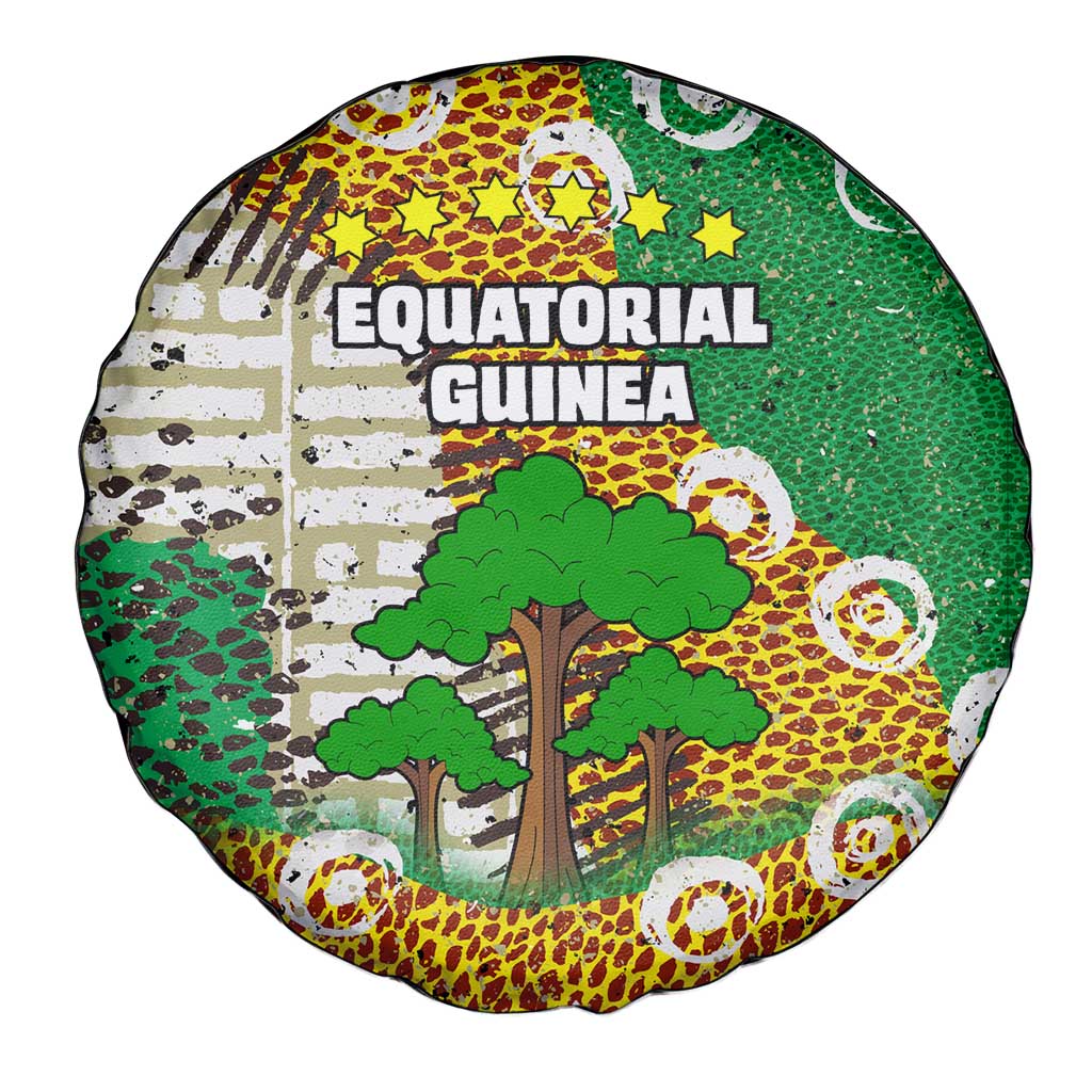 Equatorial Guinea Baobab Tree Spare Tire Cover with Tribal Patterns and Heritage Quote