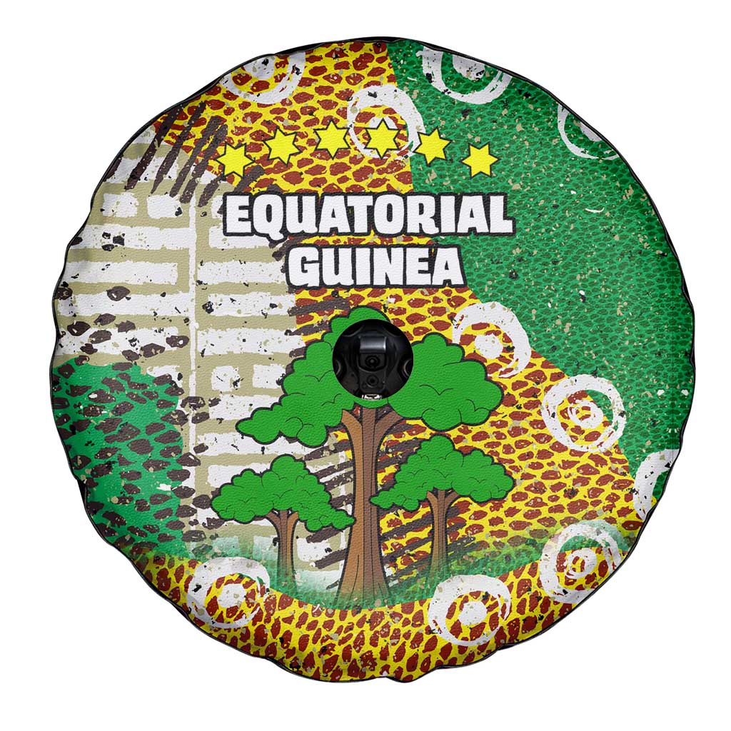 Equatorial Guinea Baobab Tree Spare Tire Cover with Tribal Patterns and Heritage Quote