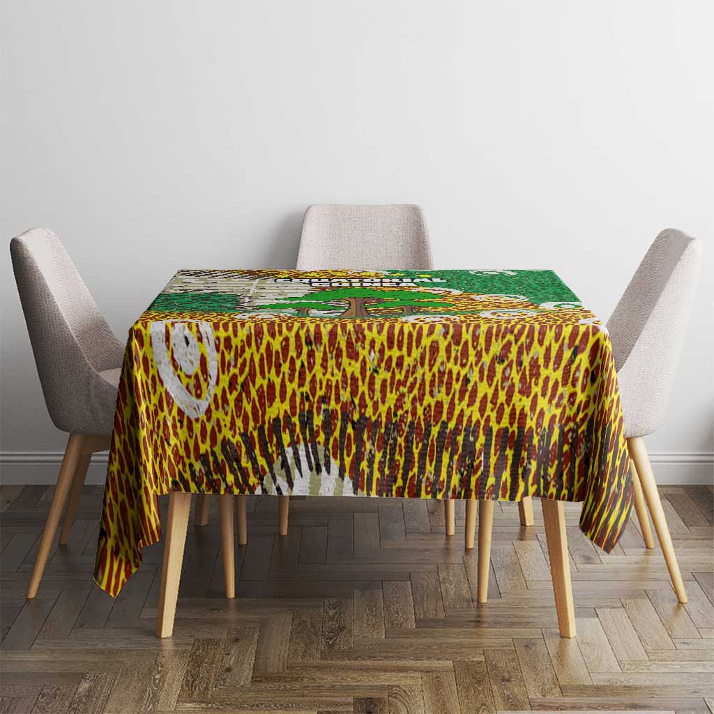 Equatorial Guinea Baobab Tree Tablecloth with Tribal Patterns and Heritage Quote
