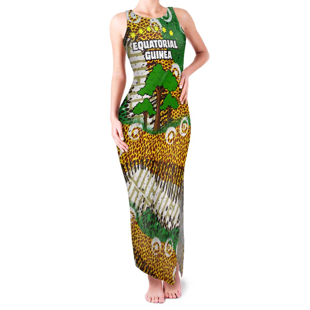 Equatorial Guinea Baobab Tree Tank Maxi Dress with Tribal Patterns and Heritage Quote