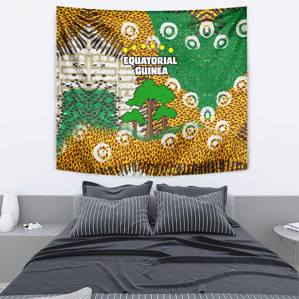 Equatorial Guinea Baobab Tree Tapestry with Tribal Patterns and Heritage Quote
