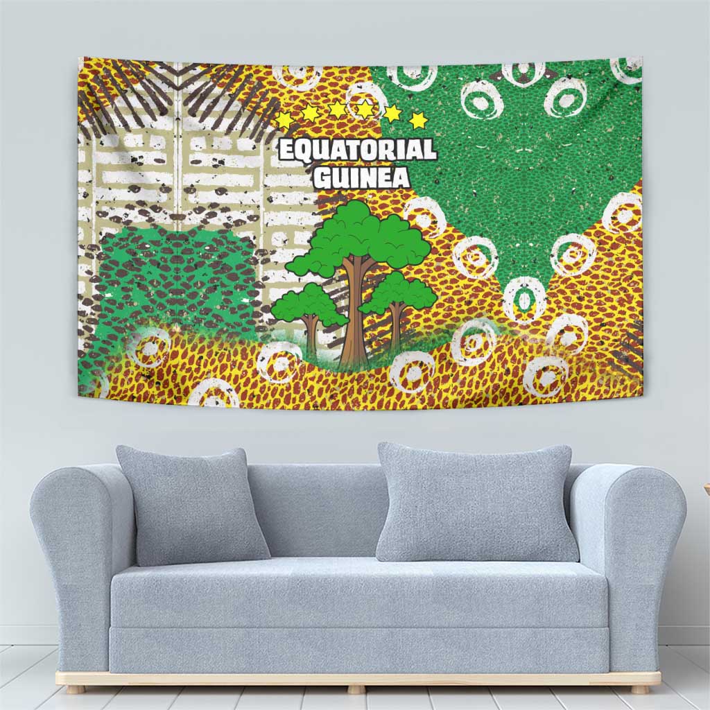 Equatorial Guinea Baobab Tree Tapestry with Tribal Patterns and Heritage Quote