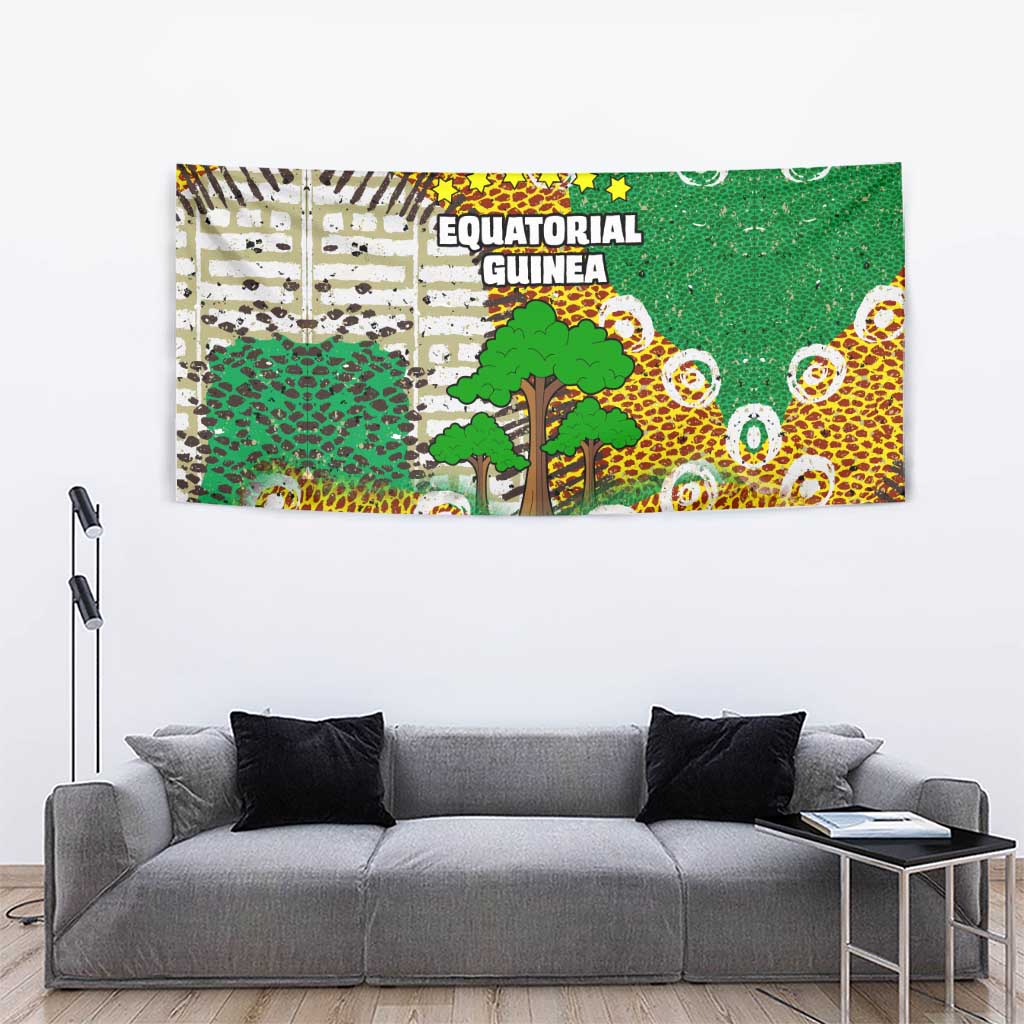 Equatorial Guinea Baobab Tree Tapestry with Tribal Patterns and Heritage Quote