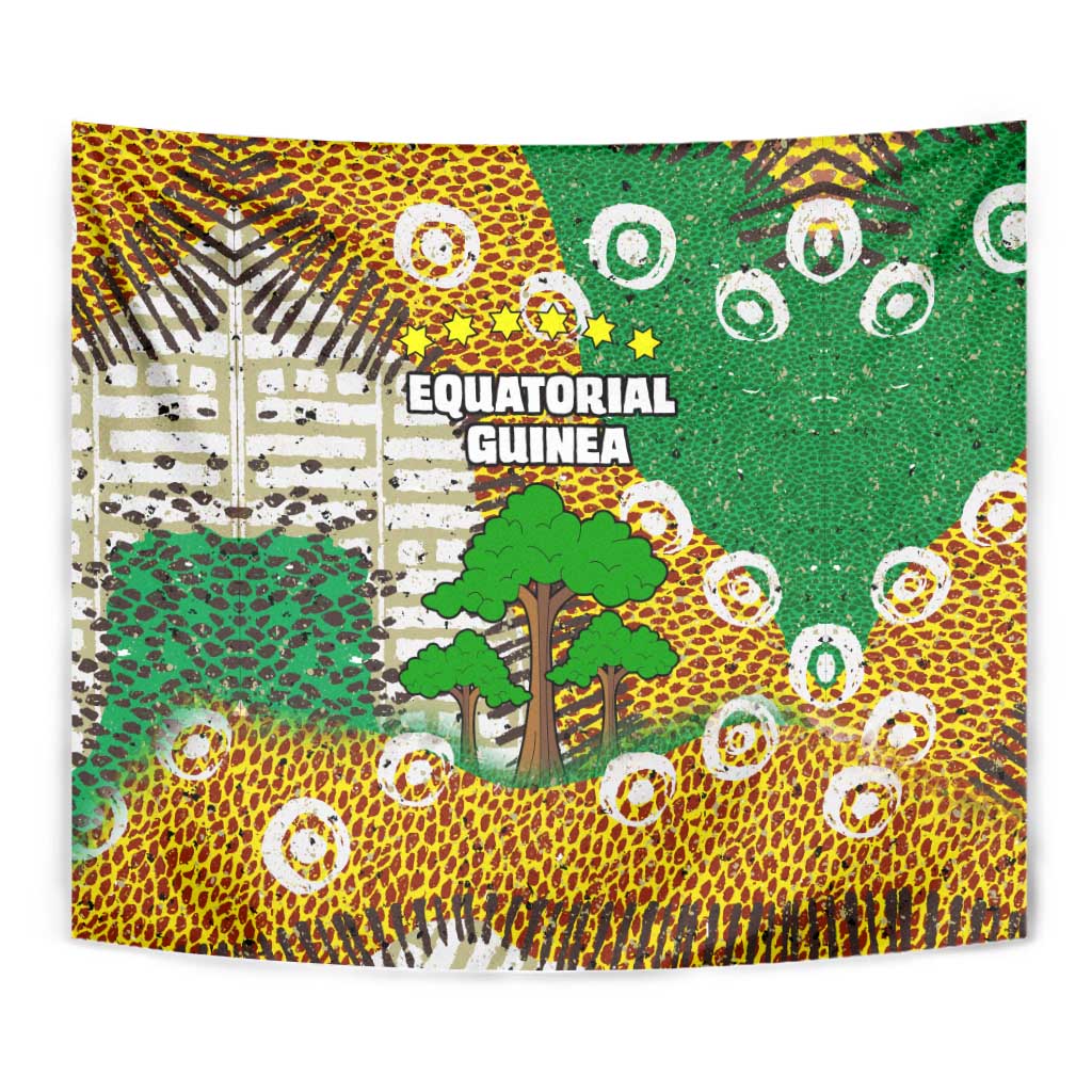 Equatorial Guinea Baobab Tree Tapestry with Tribal Patterns and Heritage Quote