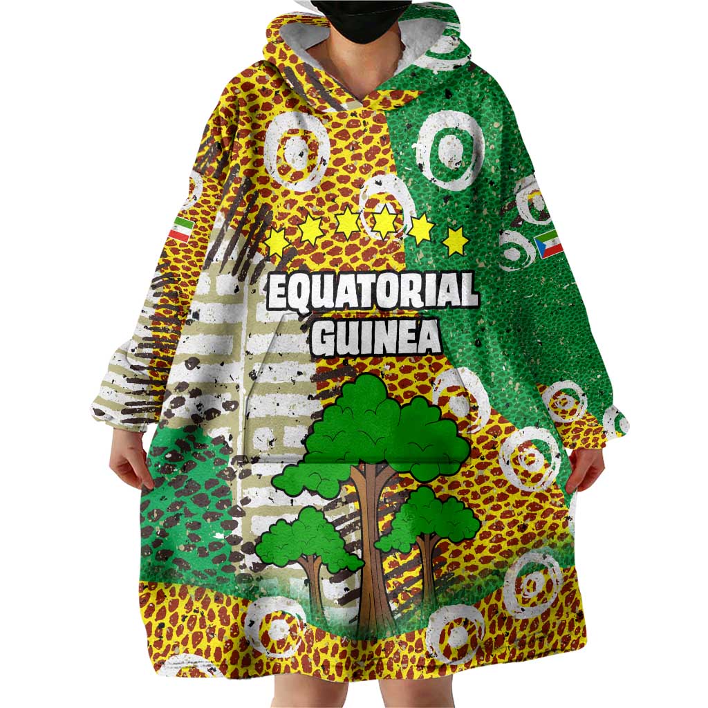 Equatorial Guinea Baobab Tree Wearable Blanket Hoodie with Tribal Patterns and Heritage Quote