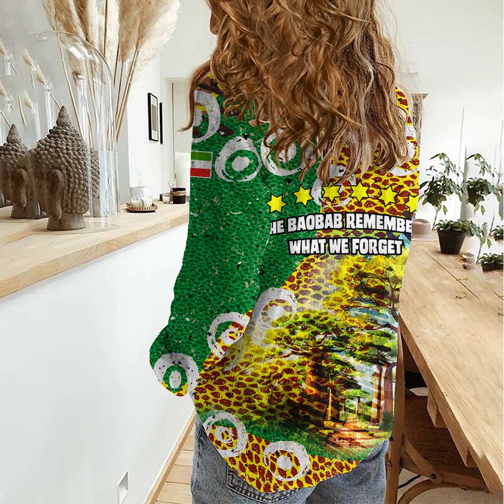 Equatorial Guinea Baobab Tree Women Casual Shirt with Tribal Patterns and Heritage Quote