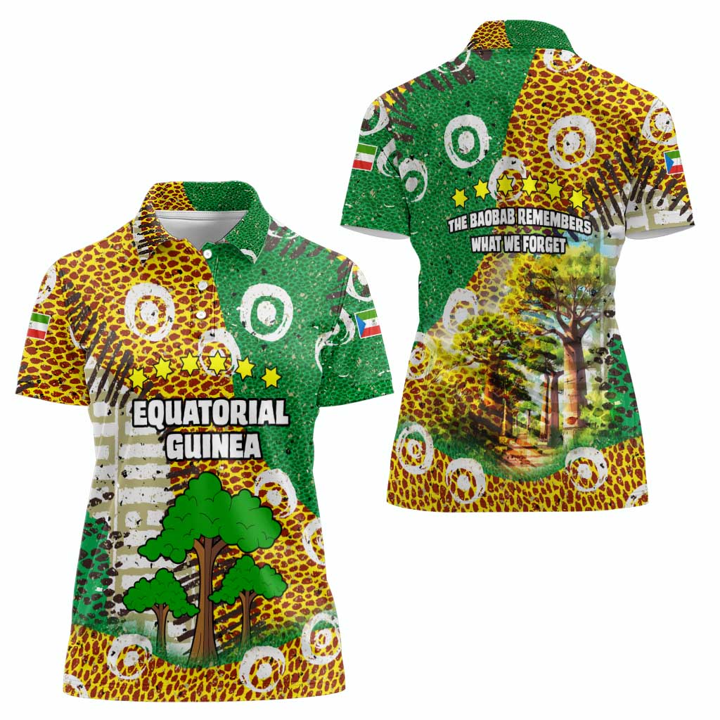 Equatorial Guinea Baobab Tree Women Polo Shirt with Tribal Patterns and Heritage Quote
