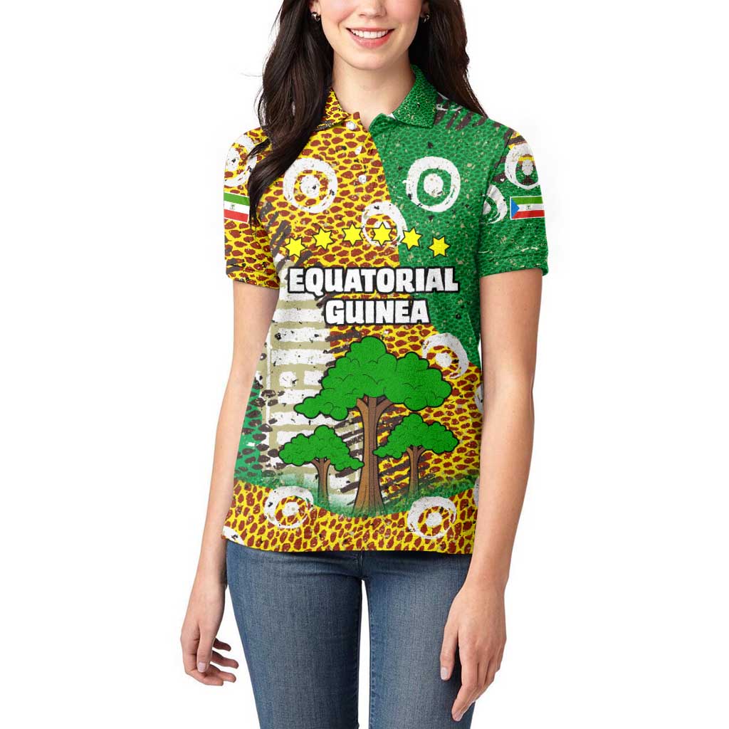 Equatorial Guinea Baobab Tree Women Polo Shirt with Tribal Patterns and Heritage Quote