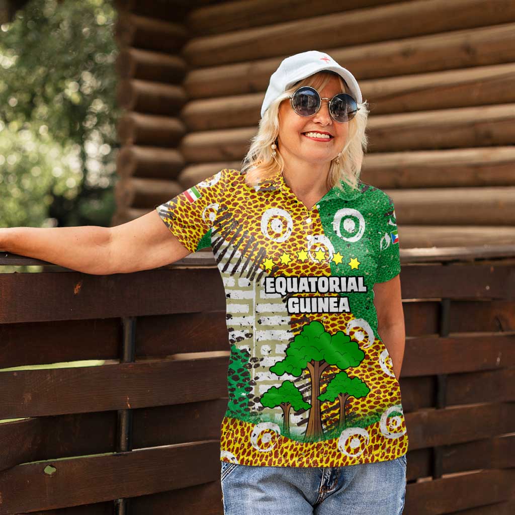 Equatorial Guinea Baobab Tree Women Polo Shirt with Tribal Patterns and Heritage Quote