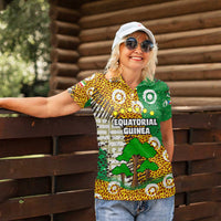 Equatorial Guinea Baobab Tree Women Polo Shirt with Tribal Patterns and Heritage Quote
