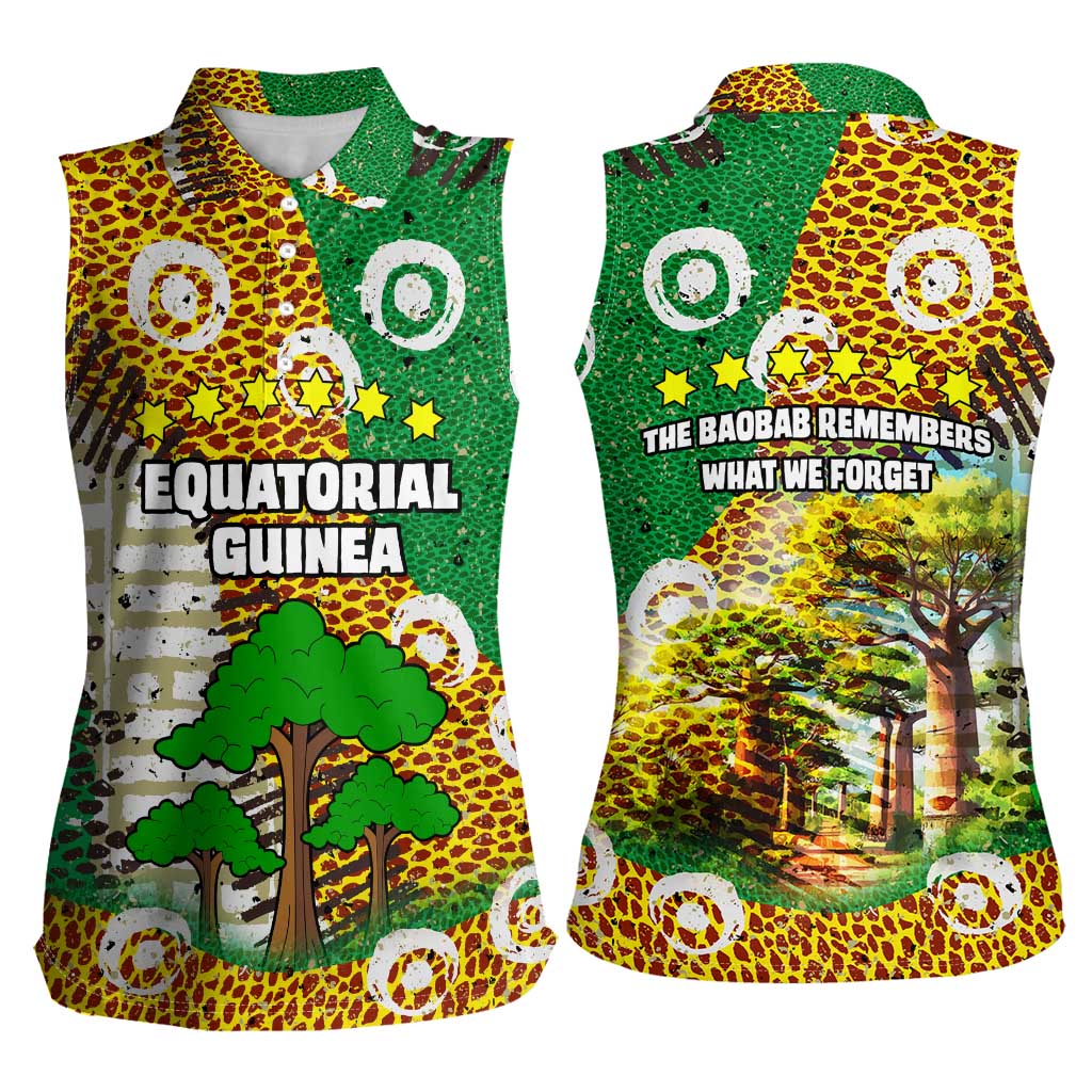 Equatorial Guinea Baobab Tree Women Sleeveless Polo Shirt with Tribal Patterns and Heritage Quote