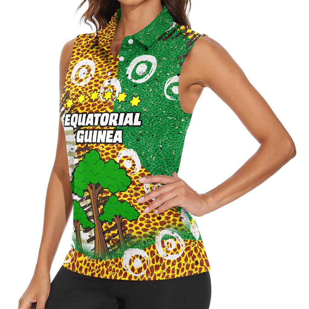 Equatorial Guinea Baobab Tree Women Sleeveless Polo Shirt with Tribal Patterns and Heritage Quote