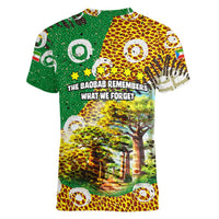 Equatorial Guinea Baobab Tree Women V-Neck T-Shirt with Tribal Patterns and Heritage Quote