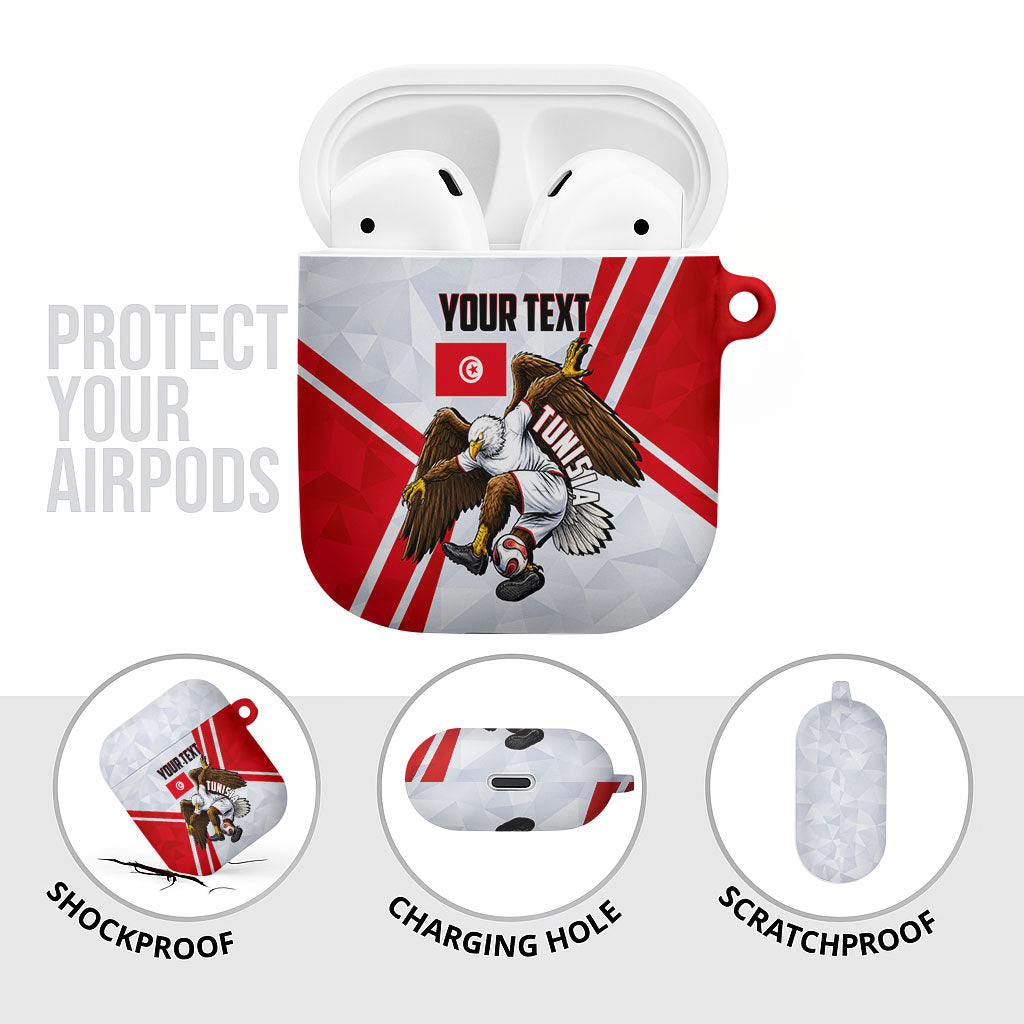 Personalized Tunisia Soccer AirPods Case Tunisia Flag Eagle Football Mascot