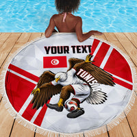 Personalized Tunisia Soccer Beach Blanket Tunisia Flag Eagle Football Mascot