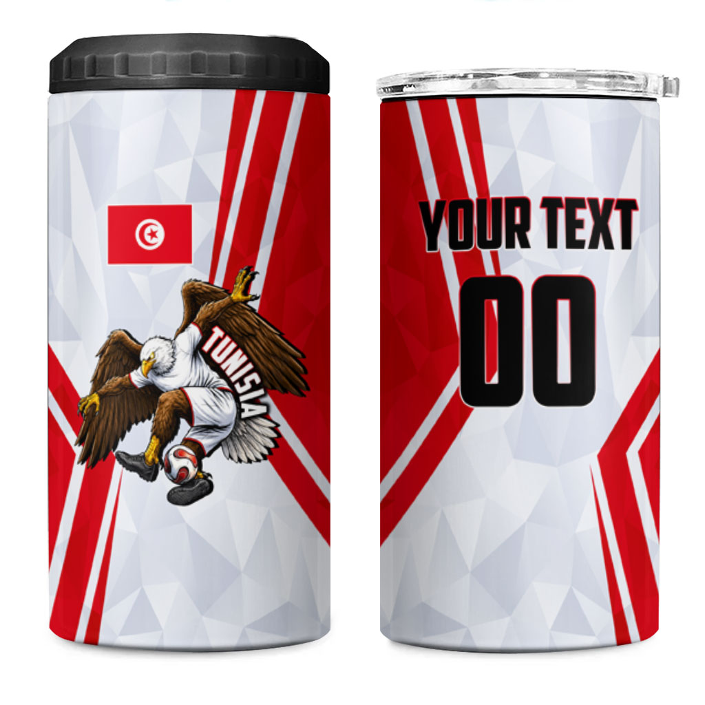 Personalized Tunisia Soccer 4 in 1 Can Cooler Tumbler Tunisia Flag Eagle Football Mascot