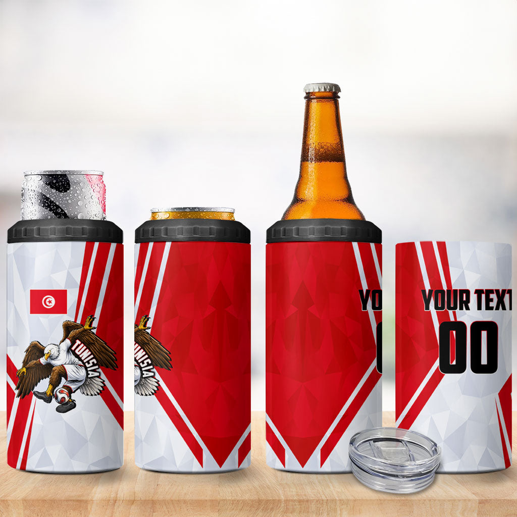 Personalized Tunisia Soccer 4 in 1 Can Cooler Tumbler Tunisia Flag Eagle Football Mascot