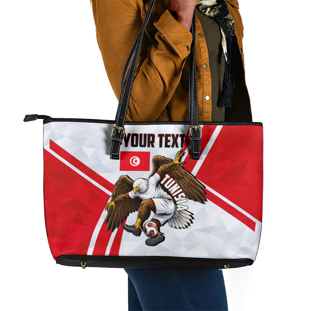 Personalized Tunisia Soccer Leather Tote Bag Tunisia Flag Eagle Football Mascot