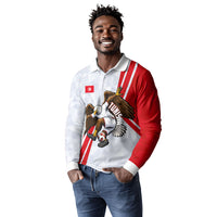 Personalized Tunisia Soccer Long Sleeve Polo Shirt Tunisia Flag Eagle Football Mascot
