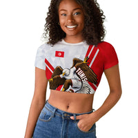 Personalized Tunisia Soccer Raglan Cropped T shirt Tunisia Flag Eagle Football Mascot