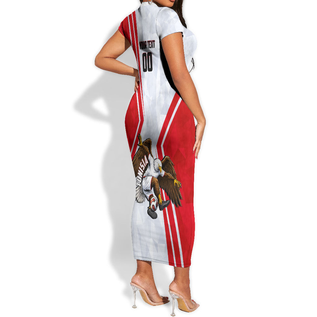 Personalized Tunisia Soccer Short Sleeve Bodycon Dress Tunisia Flag Eagle Football Mascot