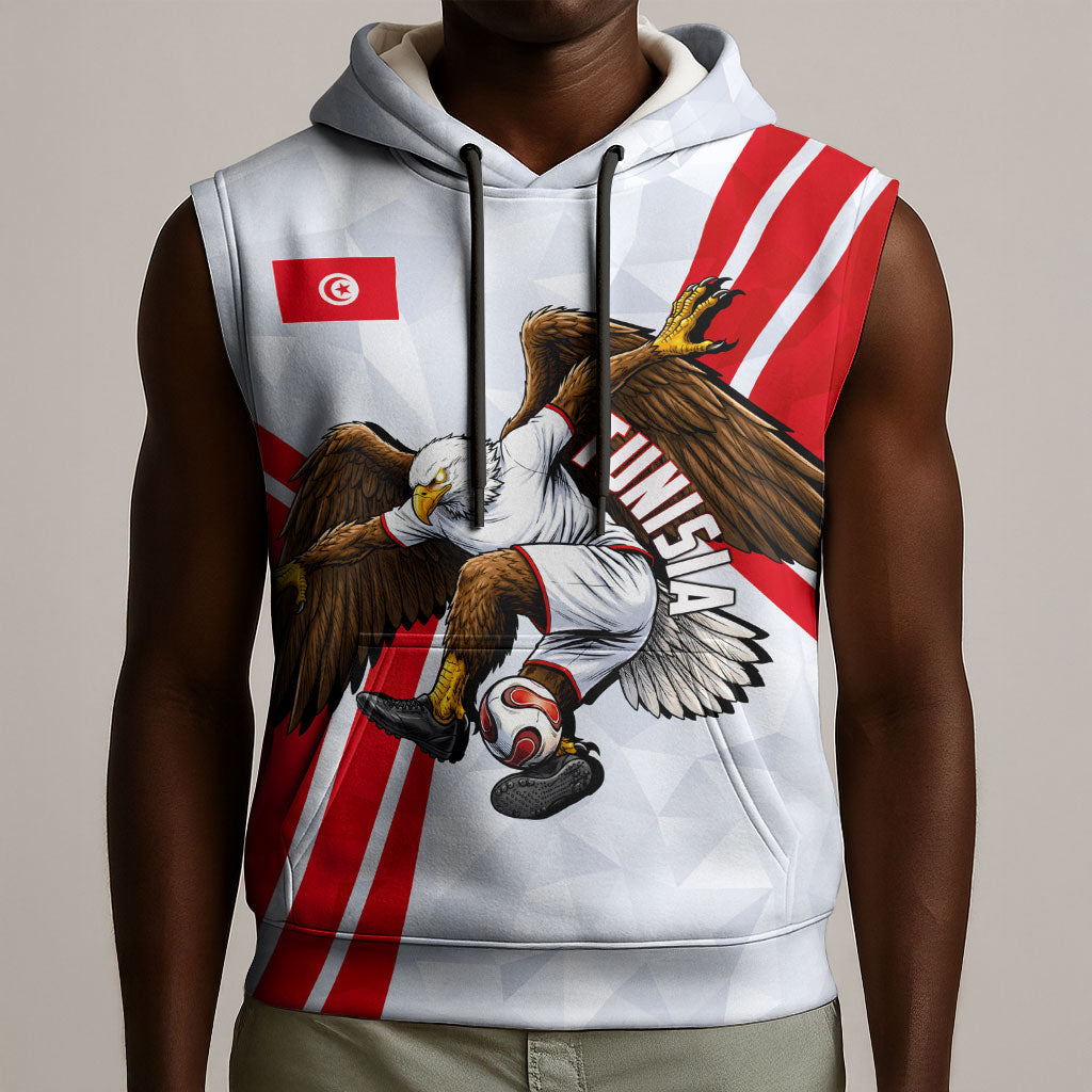 Personalized Tunisia Soccer Sleeveless Hoodie Tunisia Flag Eagle Football Mascot