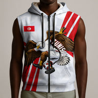 Personalized Tunisia Soccer Sleeveless Zip Hoodie Tunisia Flag Eagle Football Mascot