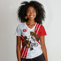 Personalized Tunisia Soccer Women V-Neck T-Shirt Tunisia Flag Eagle Football Mascot
