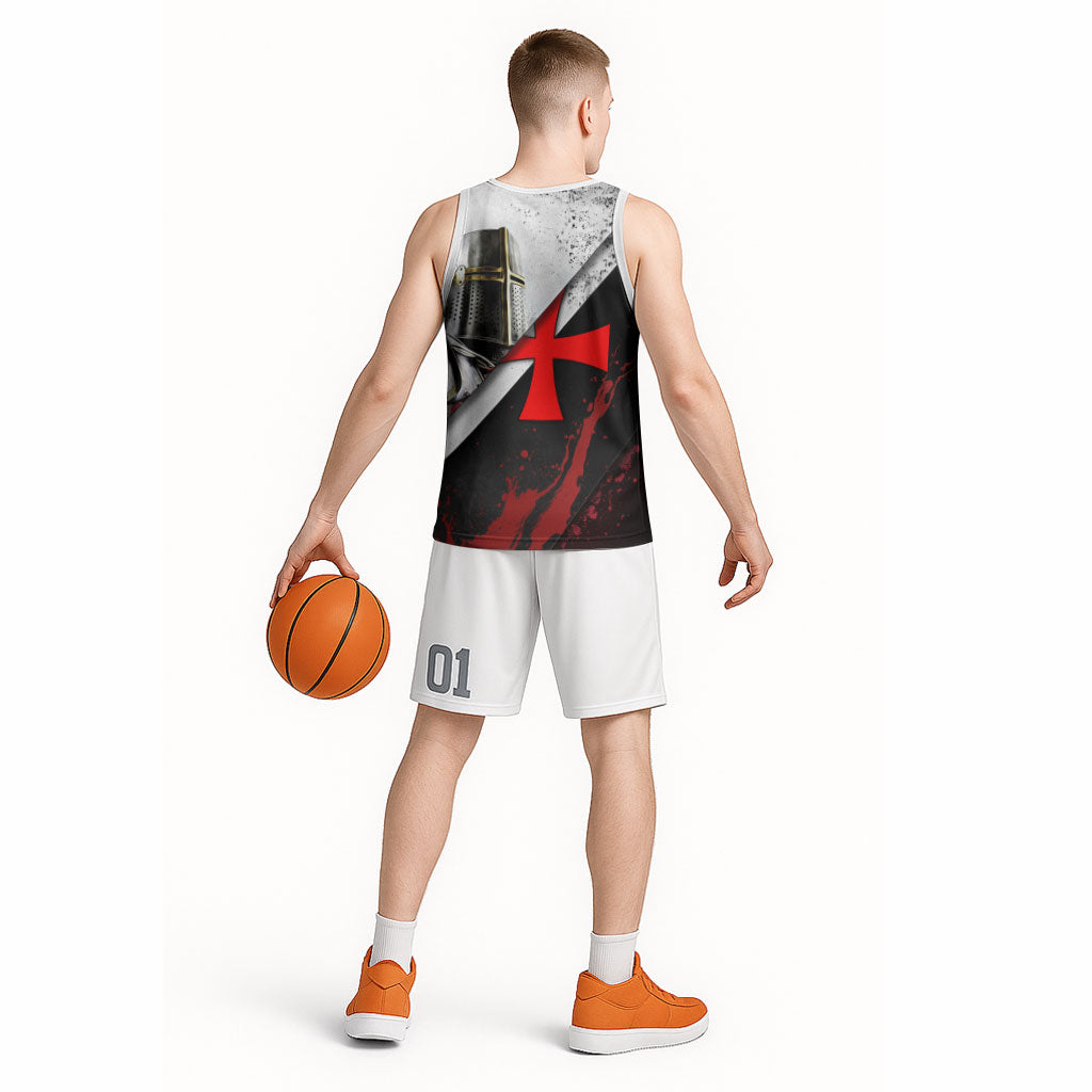 Knights Templar Basketball Jersey Crusader Warrior Full Armor Red Cross