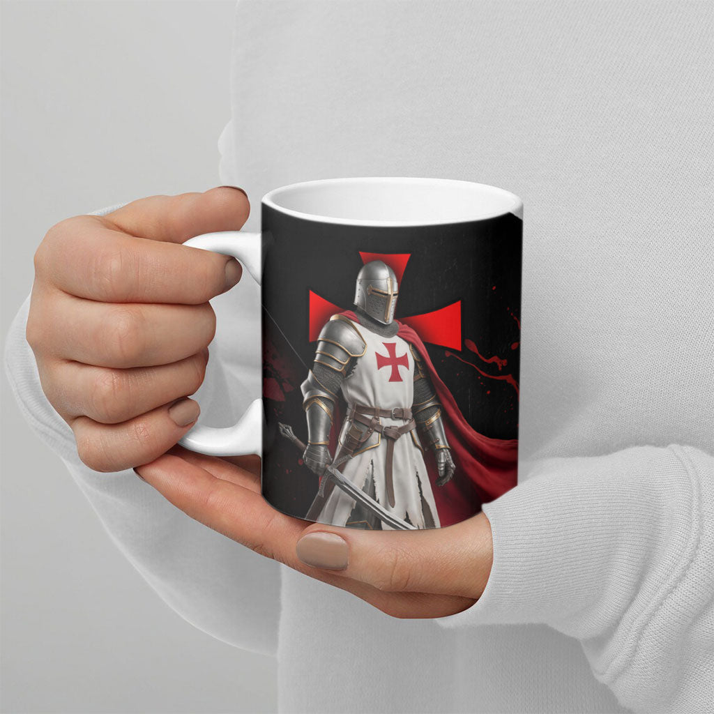 Knights Templar Ceramic Mug Crusader Warrior Full Armor Red Cross
