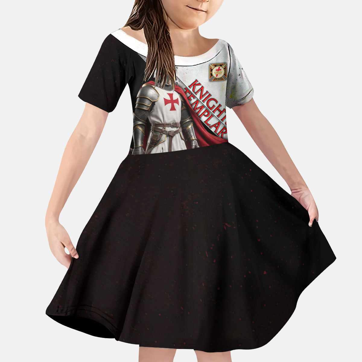 Knights Templar Kid Short Sleeve Dress Crusader Warrior Full Armor Red Cross