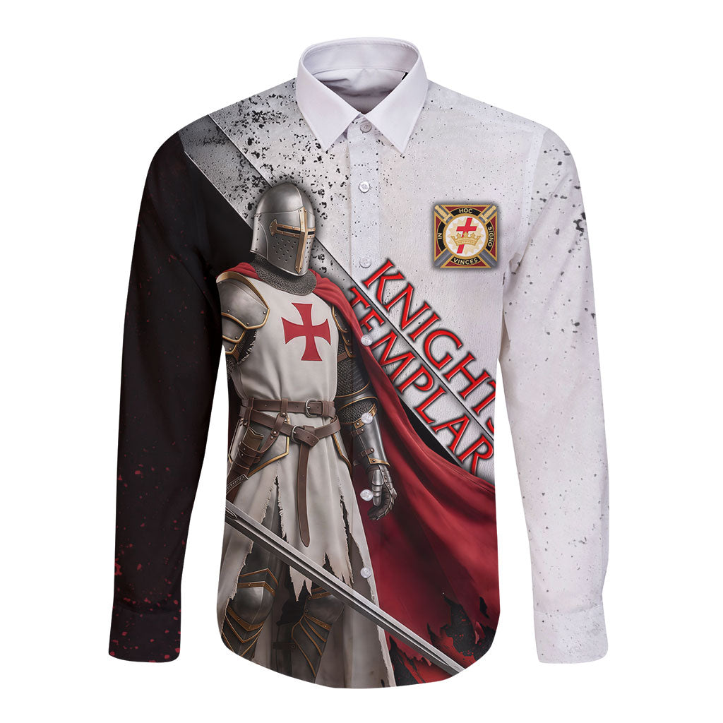 Knights Templar Long Sleeve Button Shirt Crusader Warrior Full Armor Red Cross