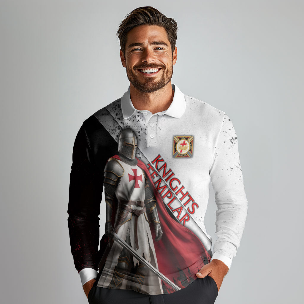 Knights Templar Long Sleeve Polo Shirt Crusader Warrior Full Armor Red Cross