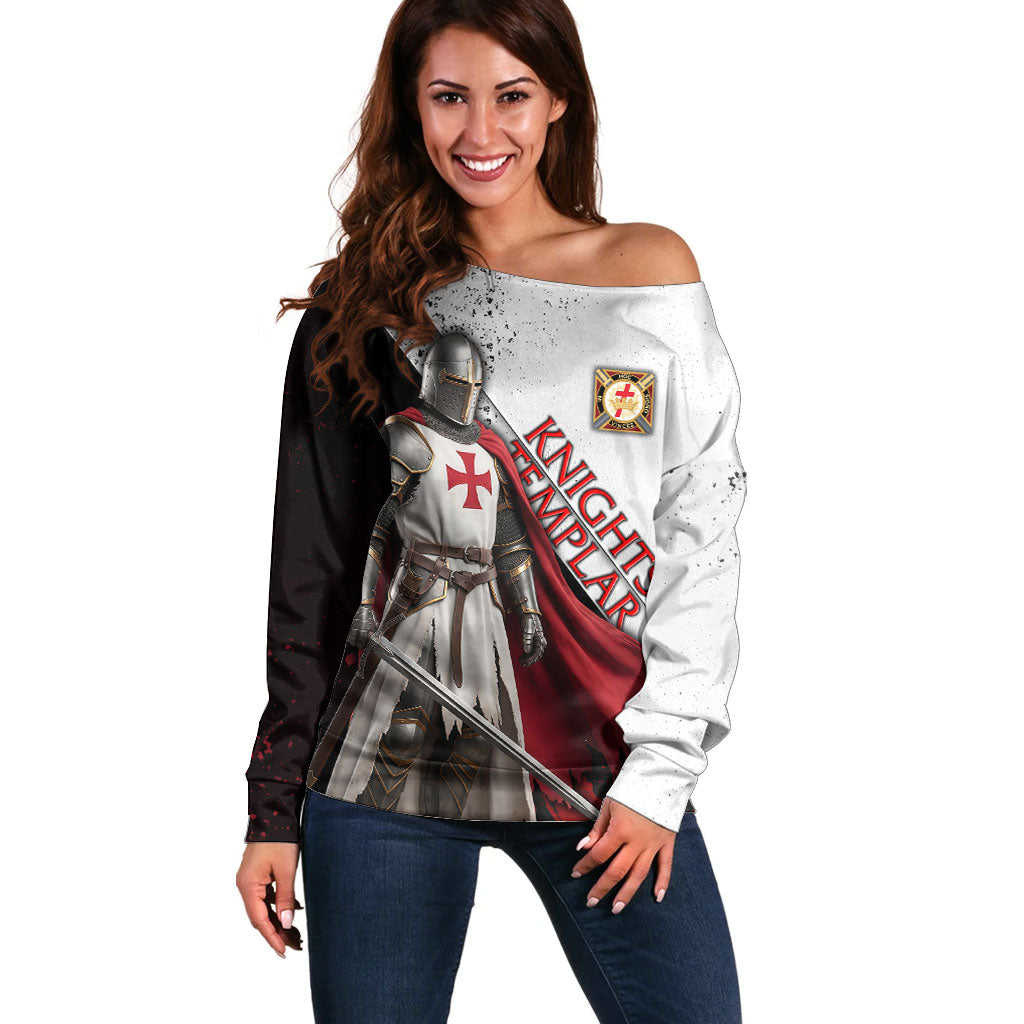 Knights Templar Off Shoulder Sweater Crusader Warrior Full Armor Red Cross