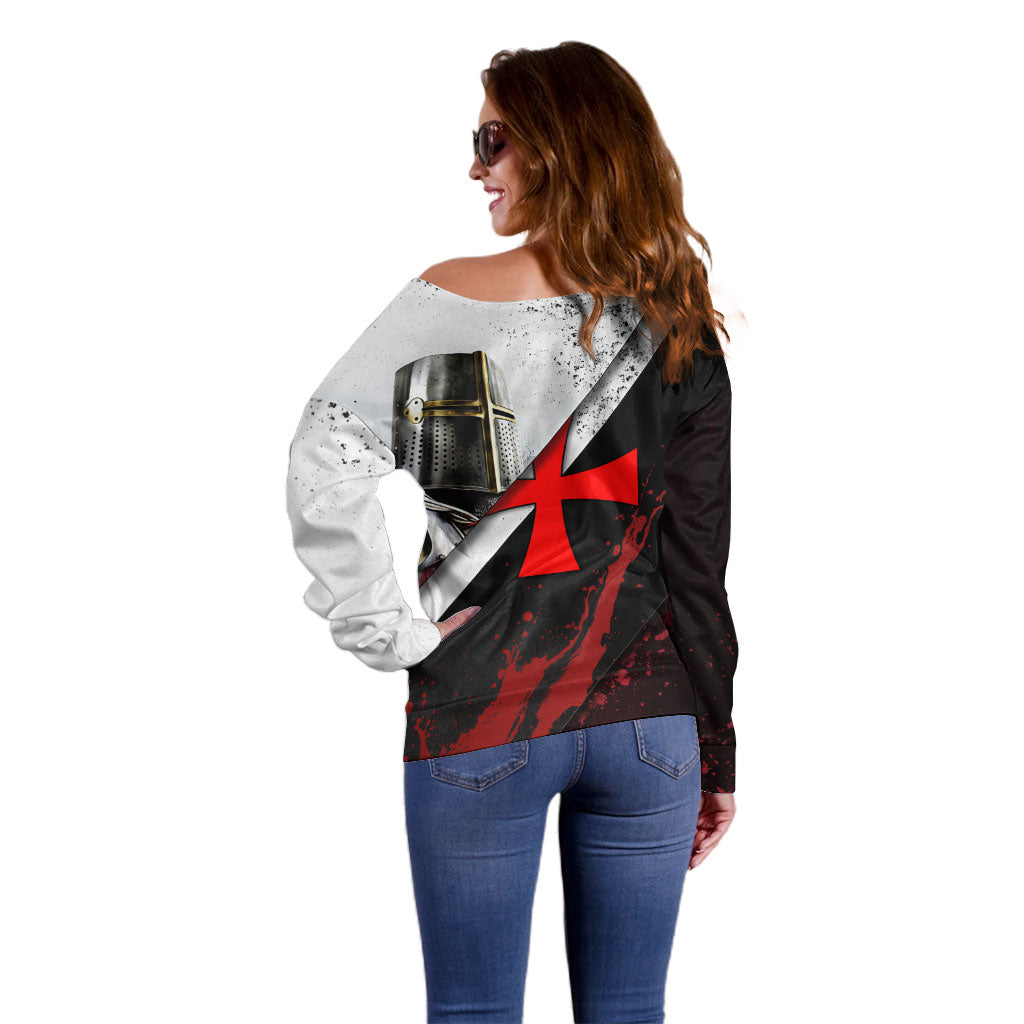 Knights Templar Off Shoulder Sweater Crusader Warrior Full Armor Red Cross