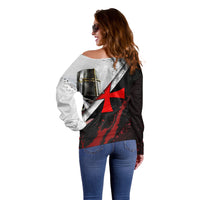 Knights Templar Off Shoulder Sweater Crusader Warrior Full Armor Red Cross