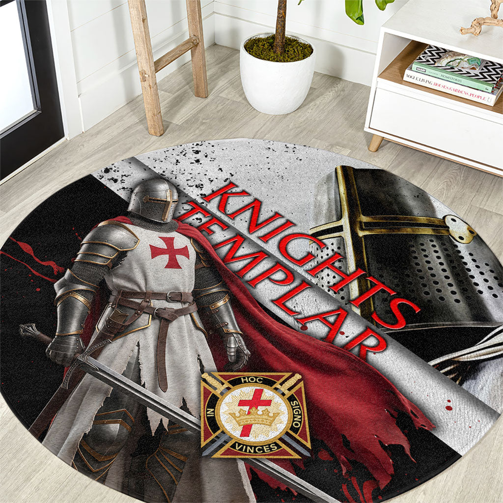 Knights Templar Round Carpet Crusader Warrior Full Armor Red Cross