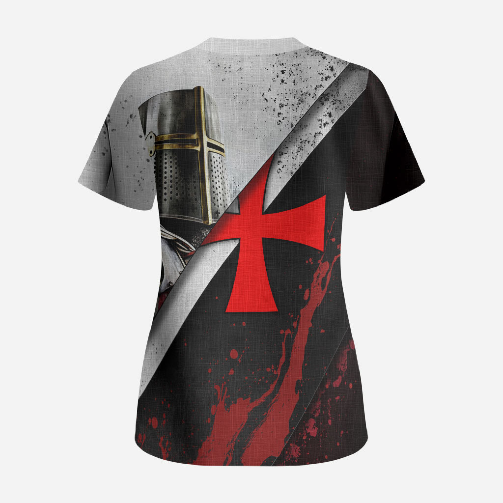 Knights Templar Scrub Top Crusader Warrior Full Armor Red Cross