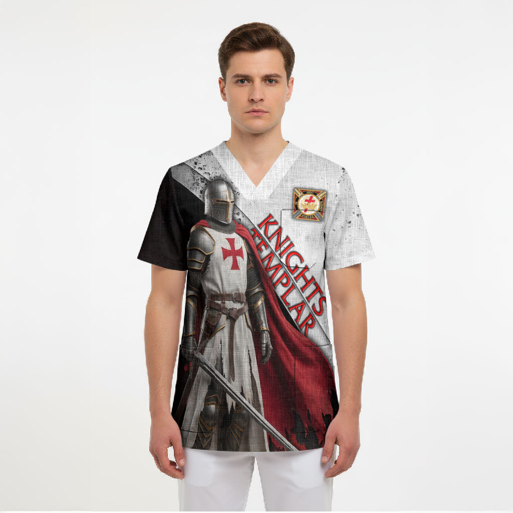 Knights Templar Scrub Top Crusader Warrior Full Armor Red Cross