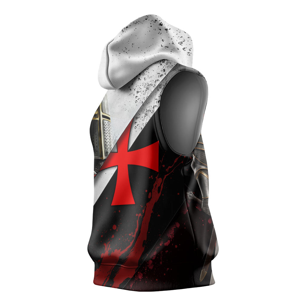 Knights Templar Sleeveless Hoodie Crusader Warrior Full Armor Red Cross