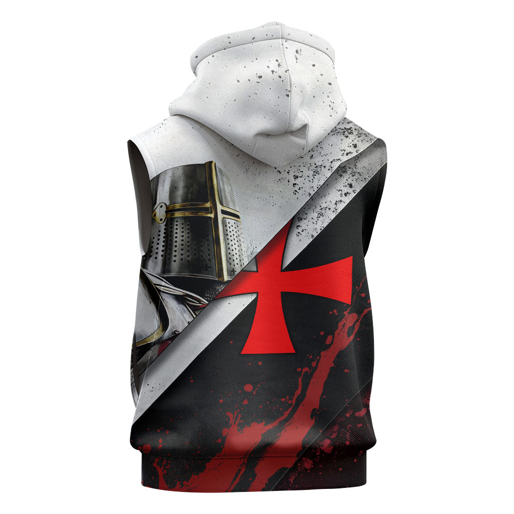Knights Templar Sleeveless Zip Hoodie Crusader Warrior Full Armor Red Cross
