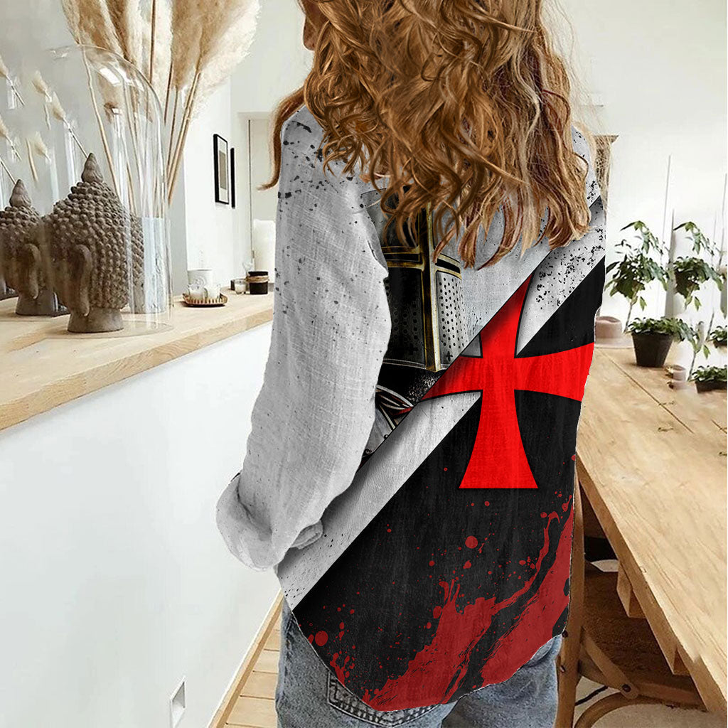 Knights Templar Women Casual Shirt Crusader Warrior Full Armor Red Cross