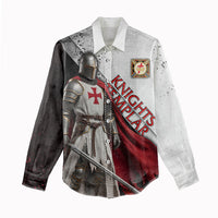 Knights Templar Women Casual Shirt Crusader Warrior Full Armor Red Cross