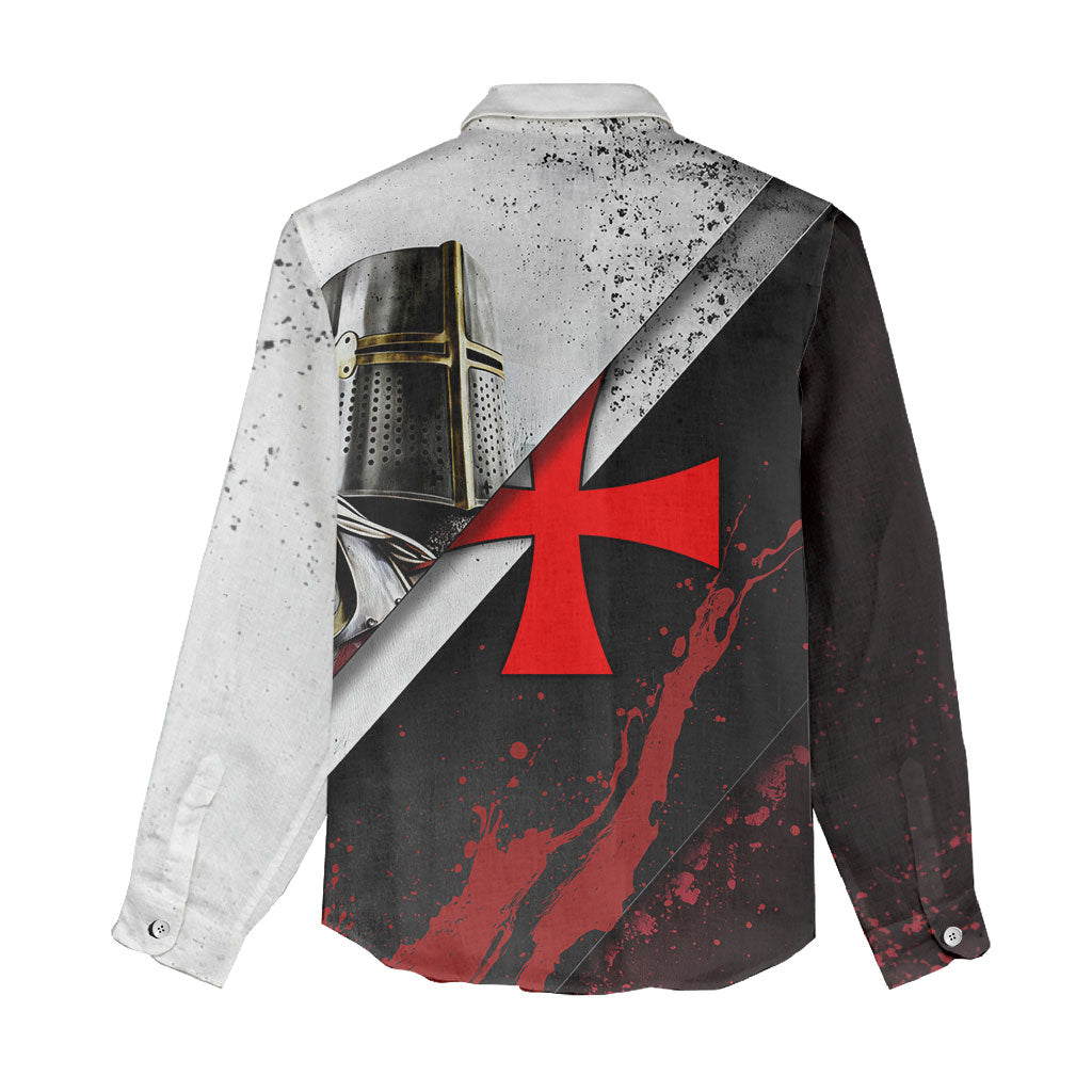 Knights Templar Women Casual Shirt Crusader Warrior Full Armor Red Cross