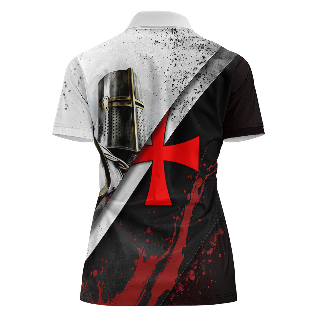 Knights Templar Women Polo Shirt Crusader Warrior Full Armor Red Cross